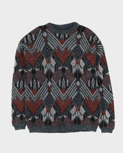 00s Burgundy and Teal Knitted Jumper - L