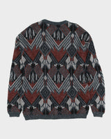00s Burgundy and Teal Knitted Jumper - L