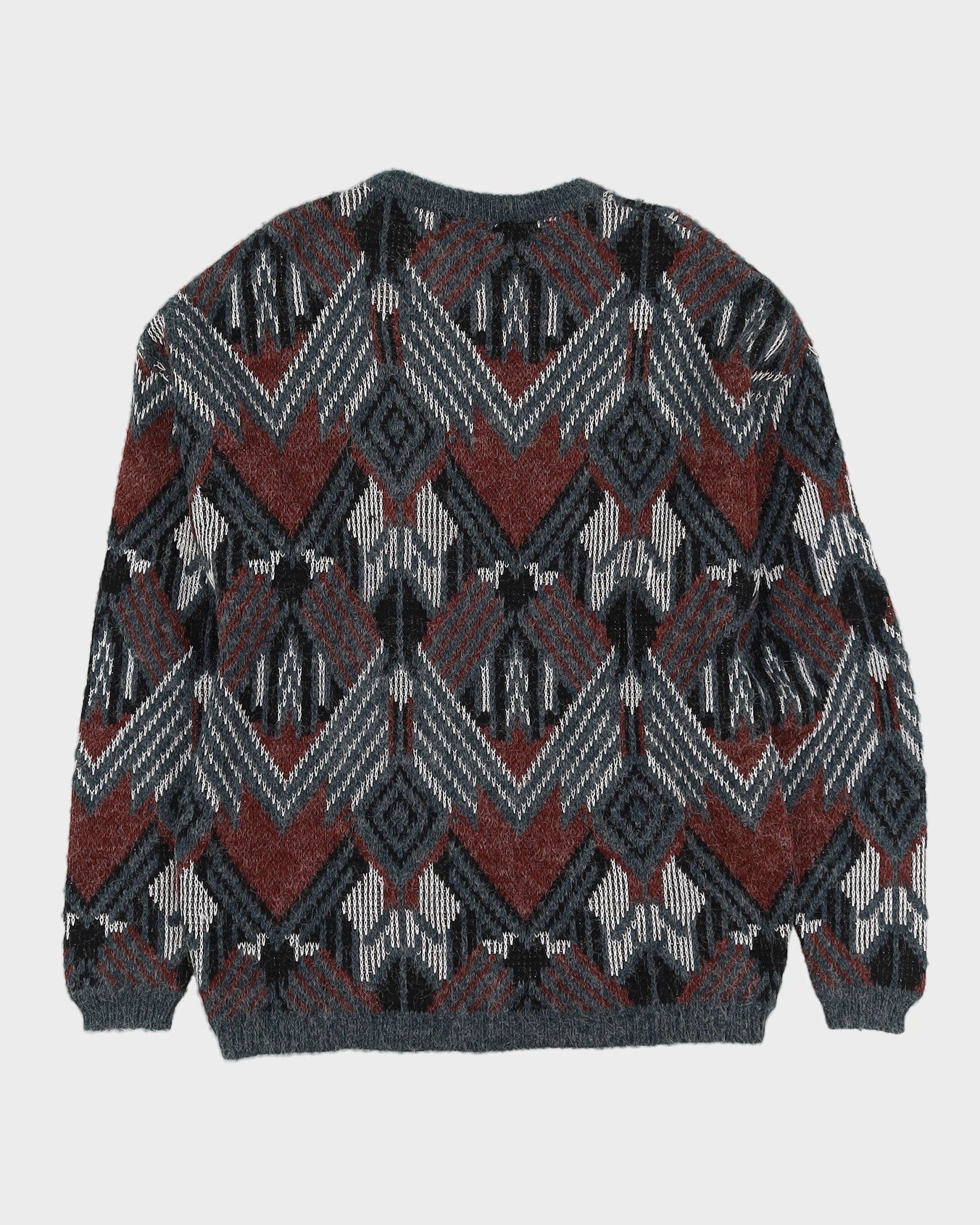 00s Burgundy and Teal Knitted Jumper - L