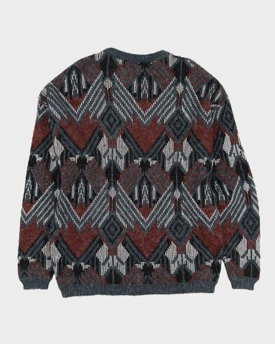 00s Burgundy and Teal Knitted Jumper - L