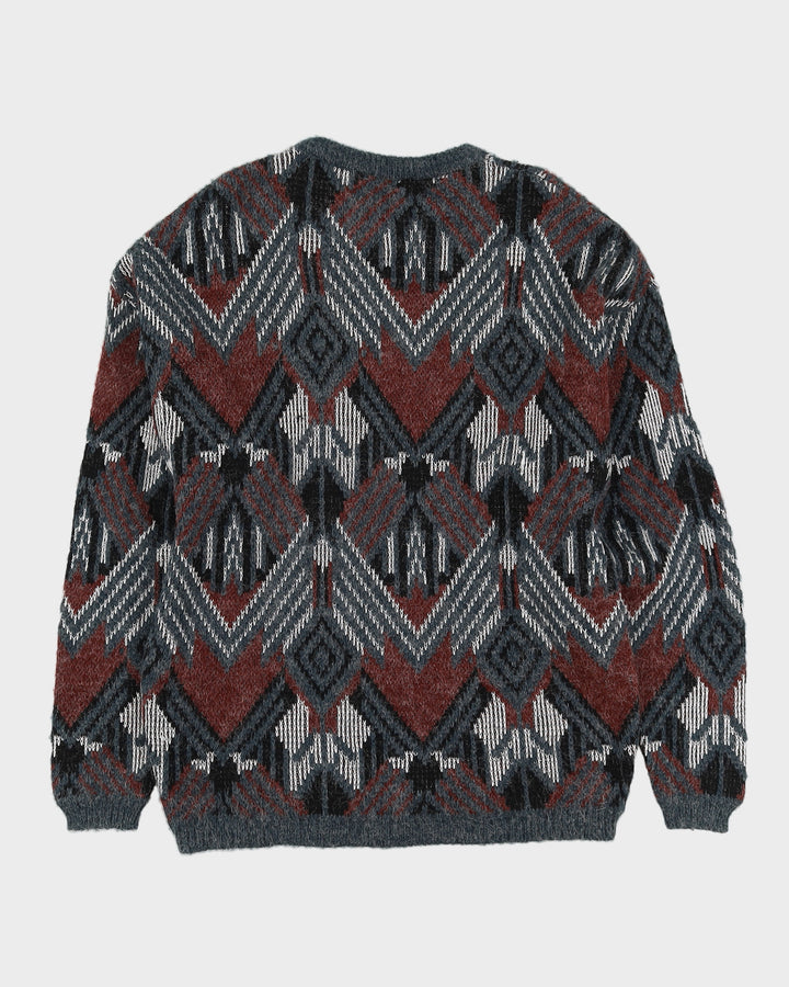 00s Burgundy and Teal Knitted Jumper - L