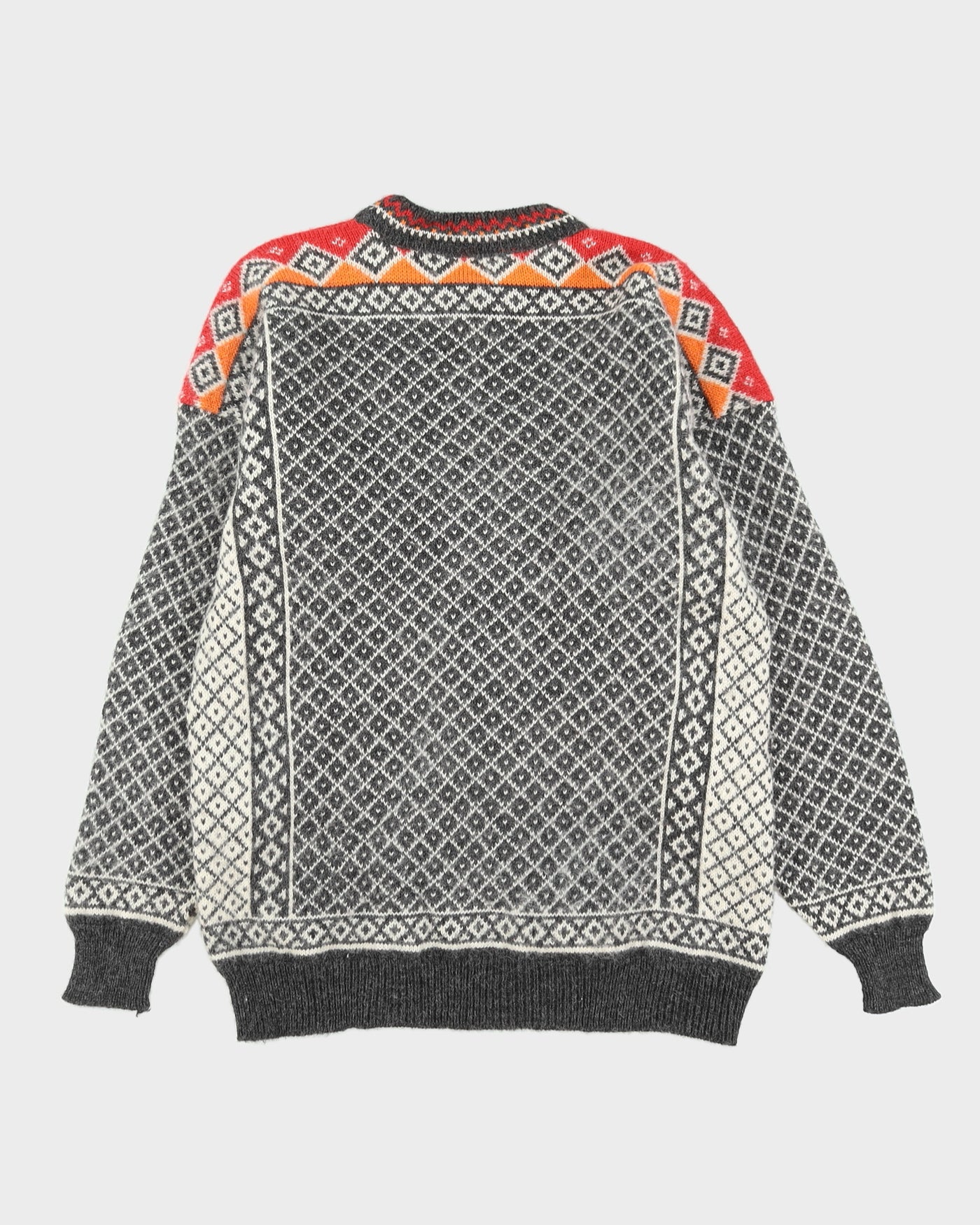 Norwegian Grey Patterned Knitted Jumper - M