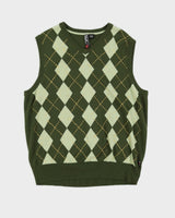Y2K 00s Quiksilver Green Argle Knit Vest - L/XL