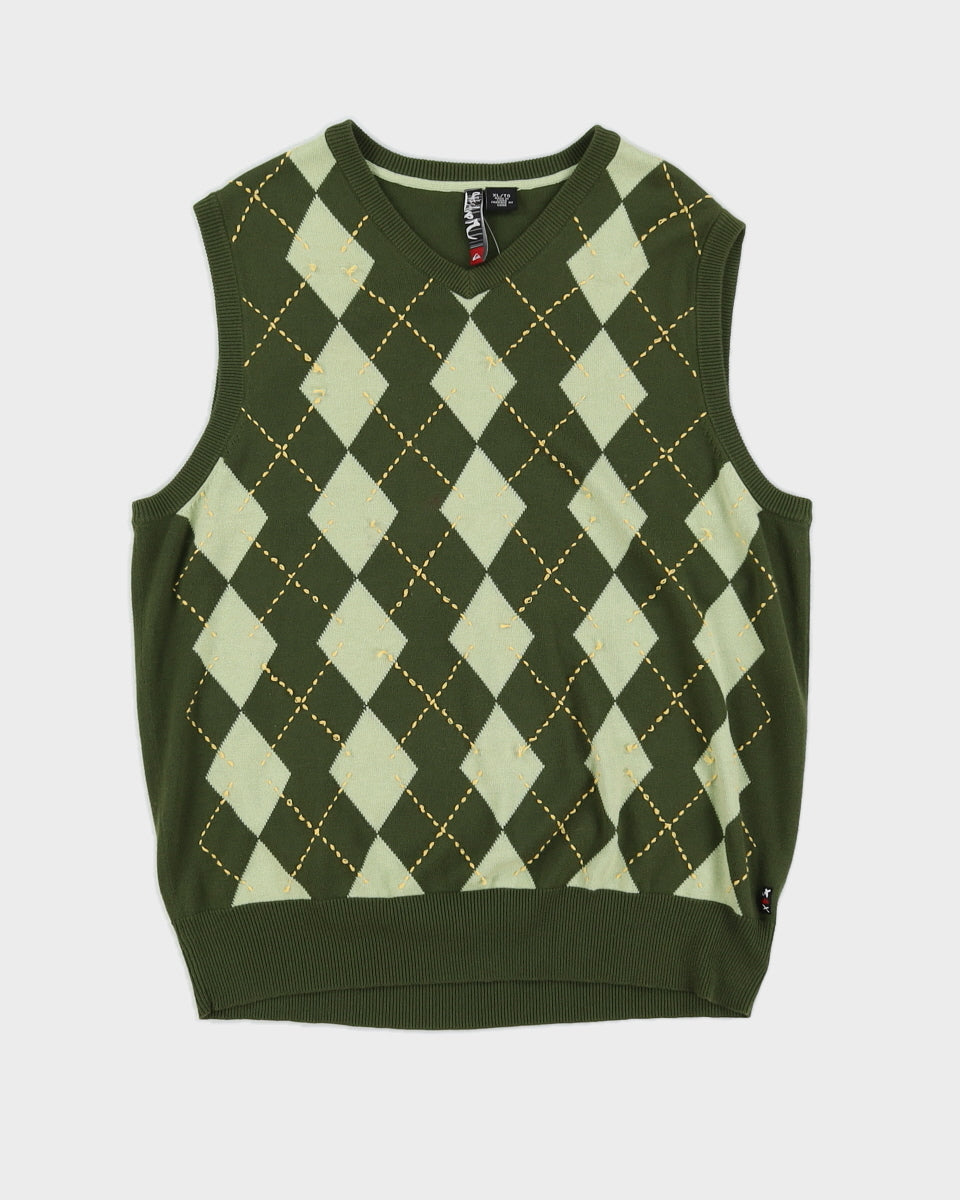 Y2K 00s Quiksilver Green Argle Knit Vest - L/XL