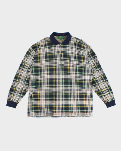 Vintage 90s Longchamp Plaid Polo Knit Shirt - XL
