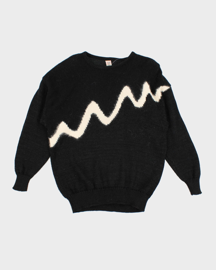 Vintage Squiggle Black Knit Jumper - XL