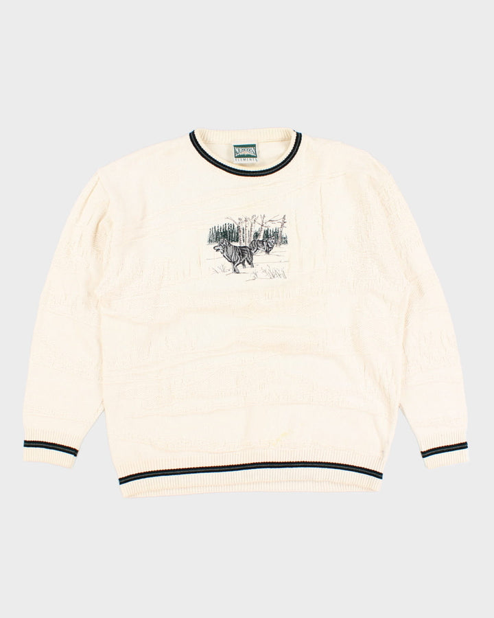 Vintage 90s Northern Elements Wolf Embroidered Knit Jumper - XL