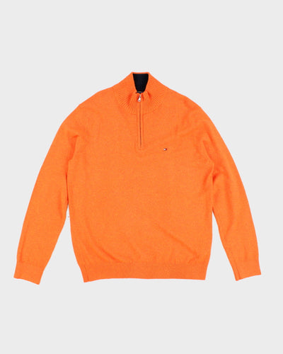 00s Tommy Hilfiger Orange Quarter Zip Knit Jumper - L