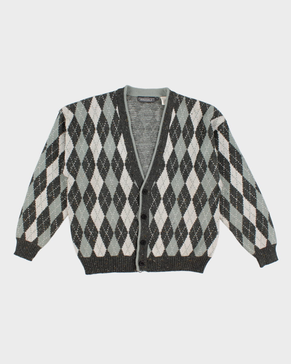 Vintage 90s Birkdale Argyle Knit Cardigan - L