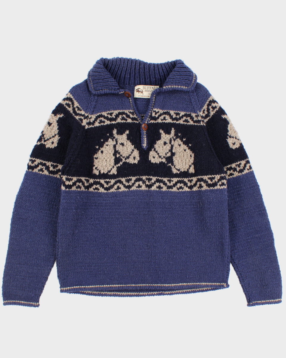 Vintage 00s Buffalo Blue Horse Knit Jumper - S