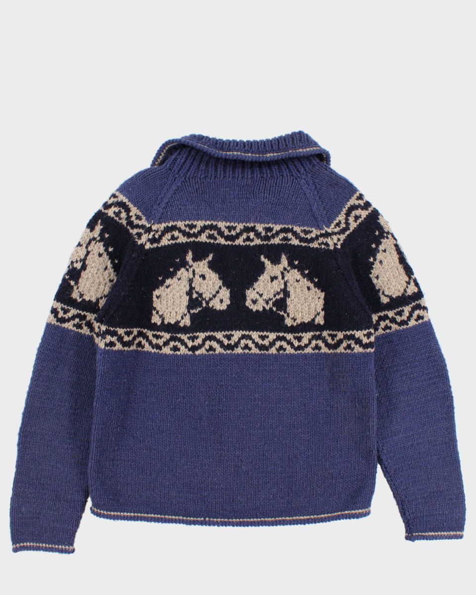 Vintage 00s Buffalo Blue Horse Knit Jumper - S