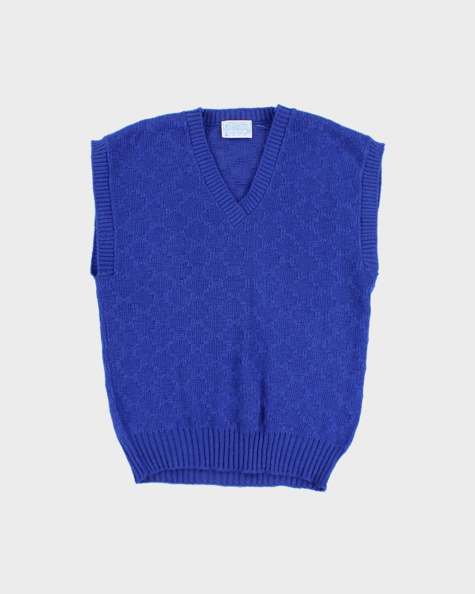 Vintage Blue Wool Knit Vest - XL