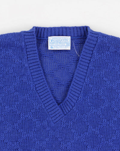 Vintage Blue Wool Knit Vest - XL