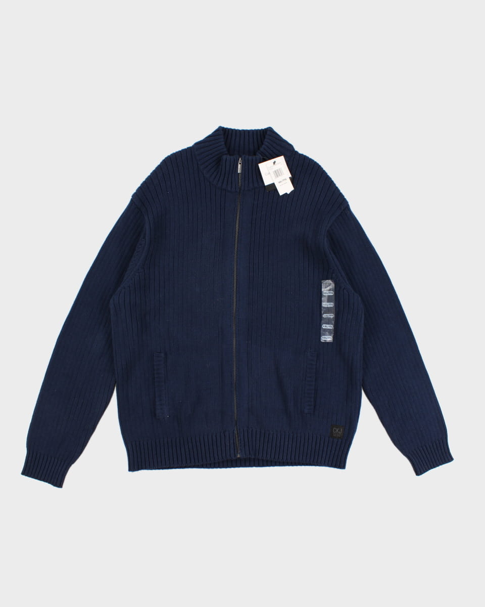 Calvin Klein Navy Zip Up Knit Jumper - XXL
