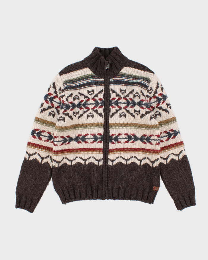 Wool Blend Chunky Zip Up Knit - L