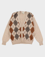Classic Casuals Grandad-core Oversized Argyle Cardigan - M