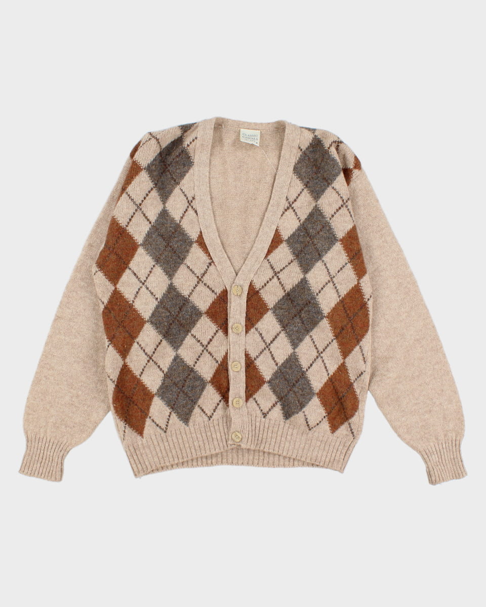 Classic Casuals Grandad-core Oversized Argyle Cardigan - M