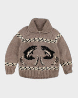 Vintage Handmade Chunky Knit Fish Patterned Zip Up - M