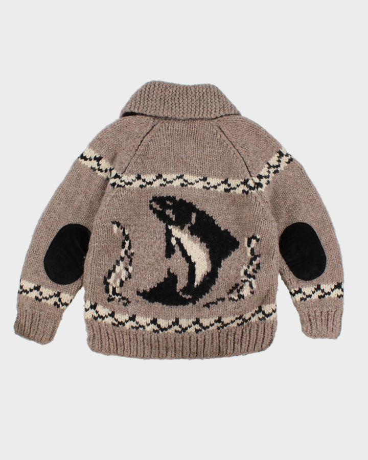 Vintage Handmade Chunky Knit Fish Patterned Zip Up - M