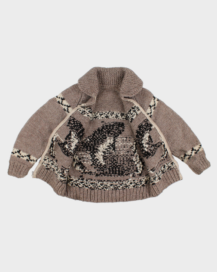 Vintage Handmade Chunky Knit Fish Patterned Zip Up - M