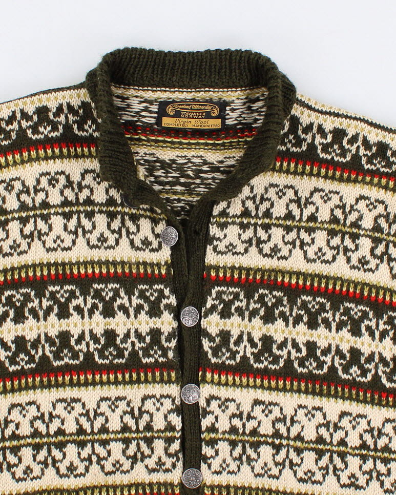 Vintage Rogaland Wharelag Handknit Norwegian Wool Cardigan - L