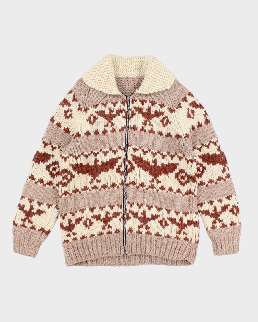 Vintage Handmade Chunky Zip Up Knit Jumper - L