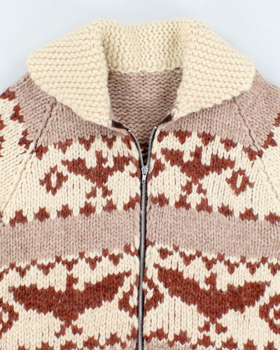 Vintage Handmade Chunky Zip Up Knit Jumper - L
