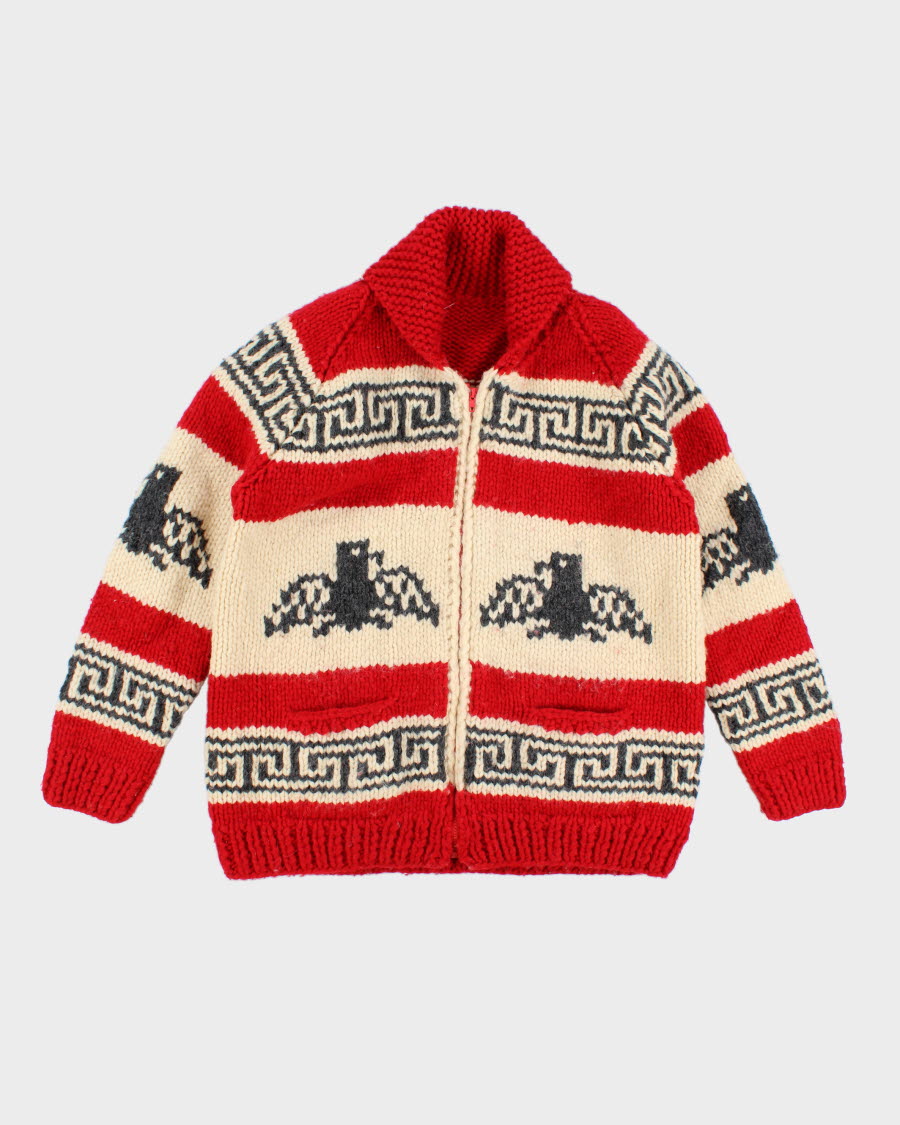 Vintage Handknit Red Patterned Cowichan - XL