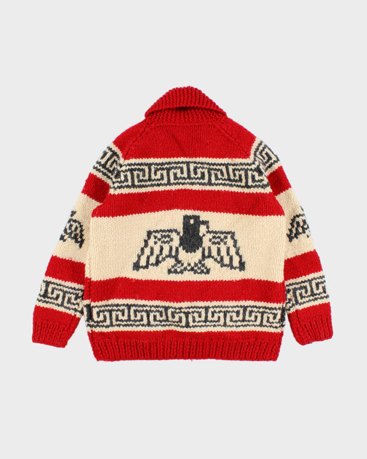 Vintage Handknit Red Patterned Cowichan - XL
