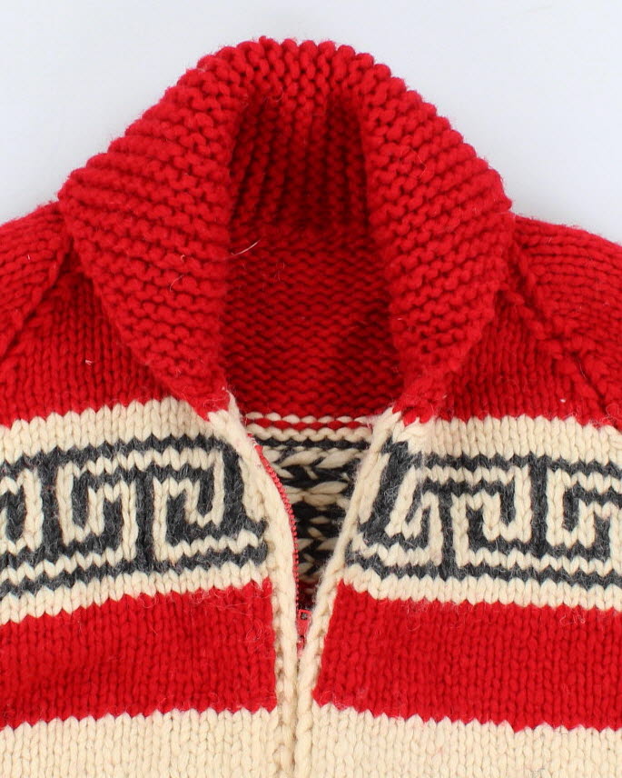 Vintage Handknit Red Patterned Cowichan - XL
