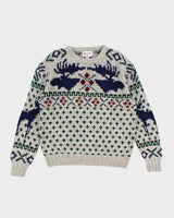 Men's Grey Patterned wool knit sweater - M