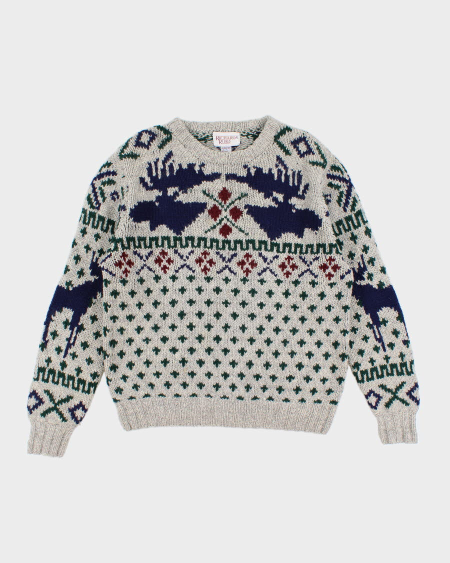 Men's Grey Patterned wool knit sweater - M