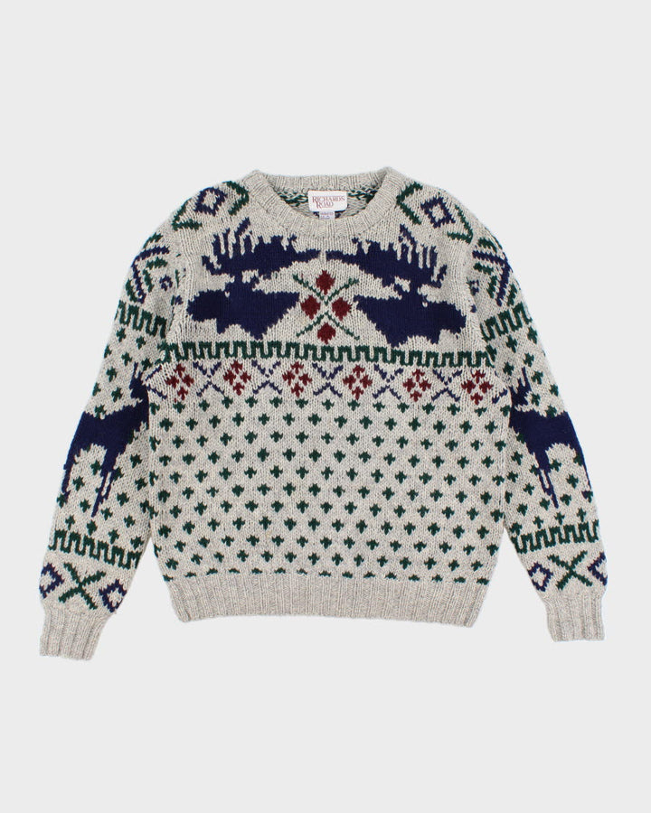 Men's Grey Patterned wool knit sweater - M