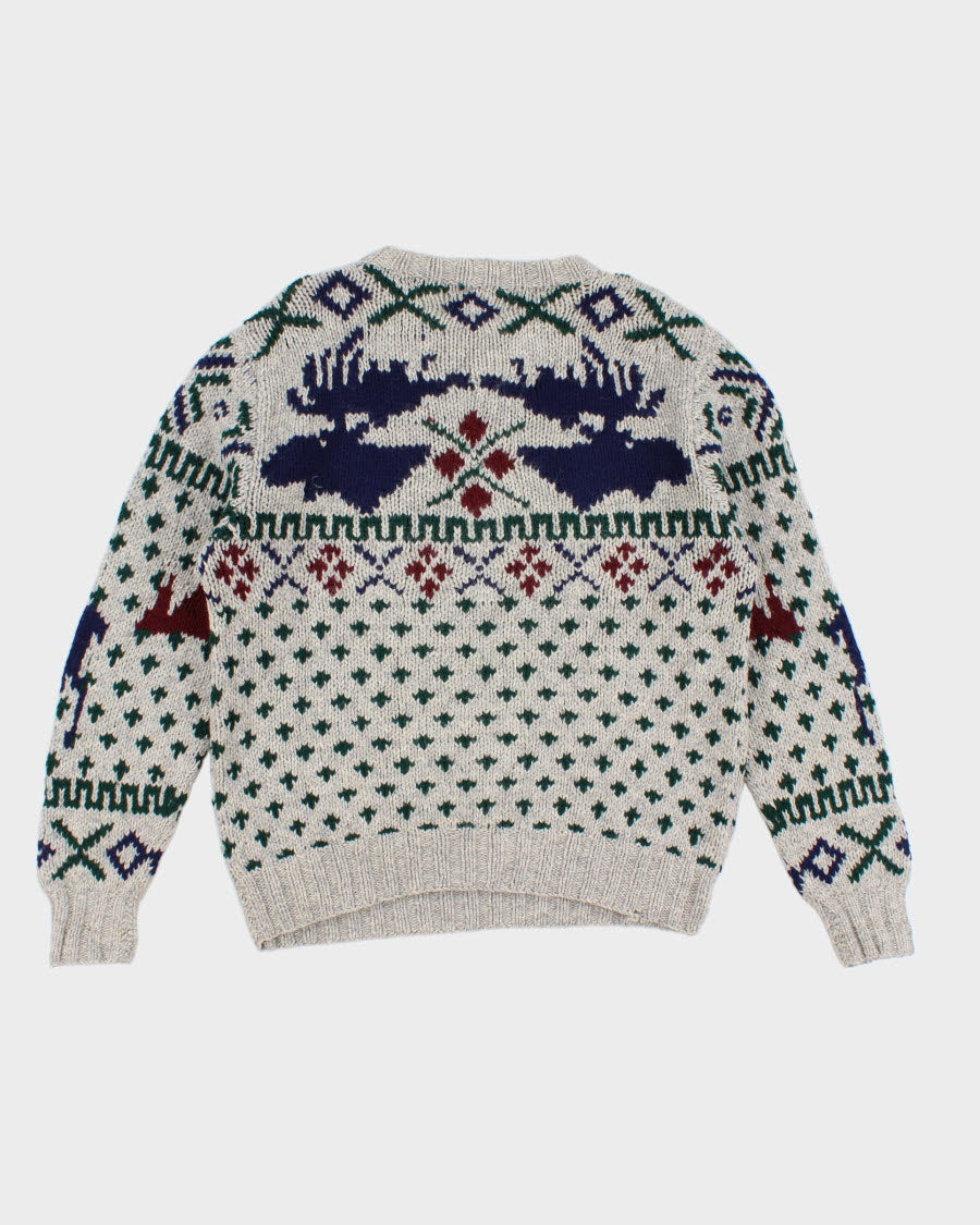 Men's Grey Patterned wool knit sweater - M