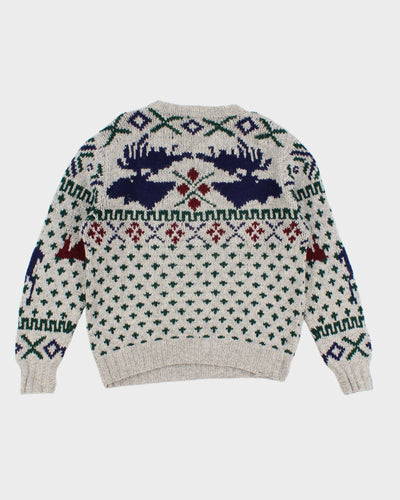 Men's Grey Patterned wool knit sweater - M