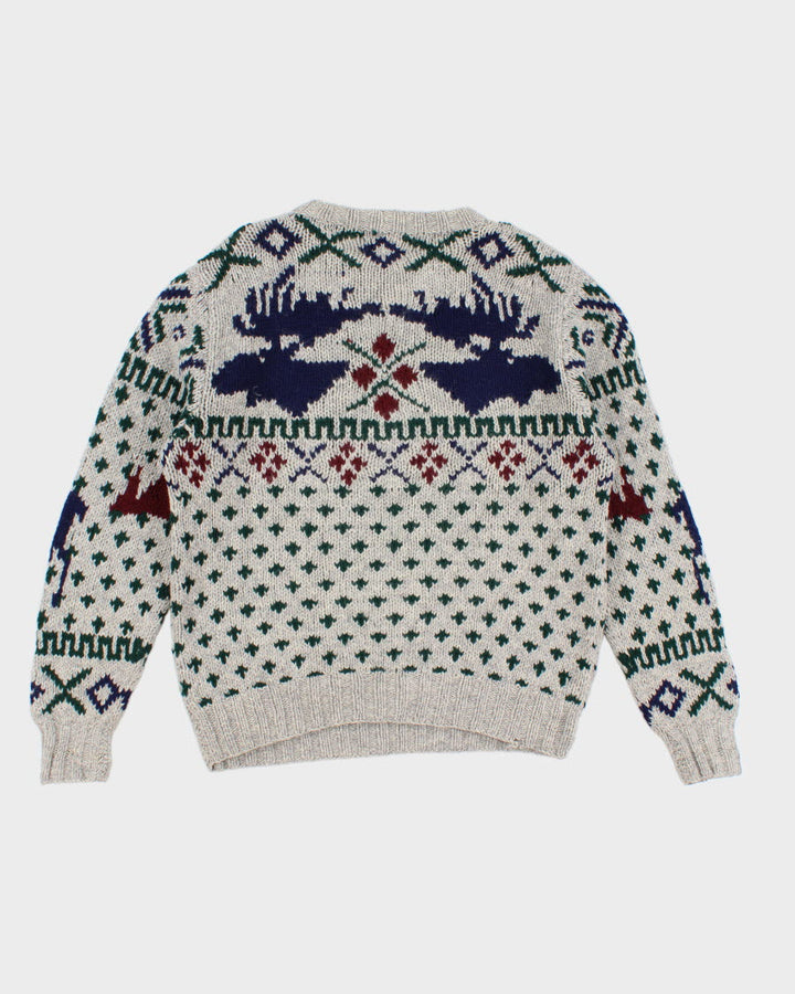 Men's Grey Patterned wool knit sweater - M