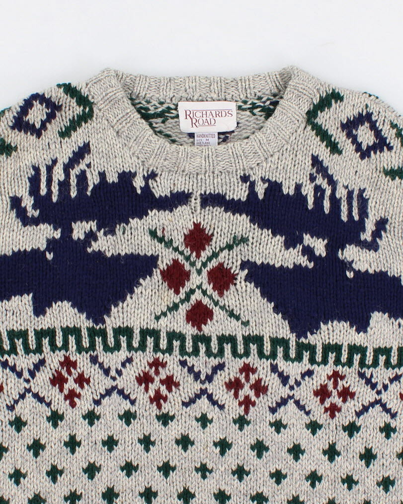 Men's Grey Patterned wool knit sweater - M