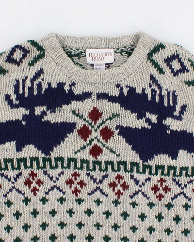 Men's Grey Patterned wool knit sweater - M