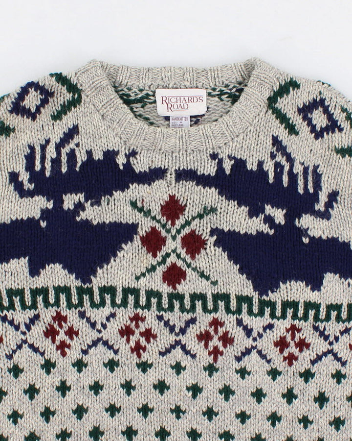 Men's Grey Patterned wool knit sweater - M