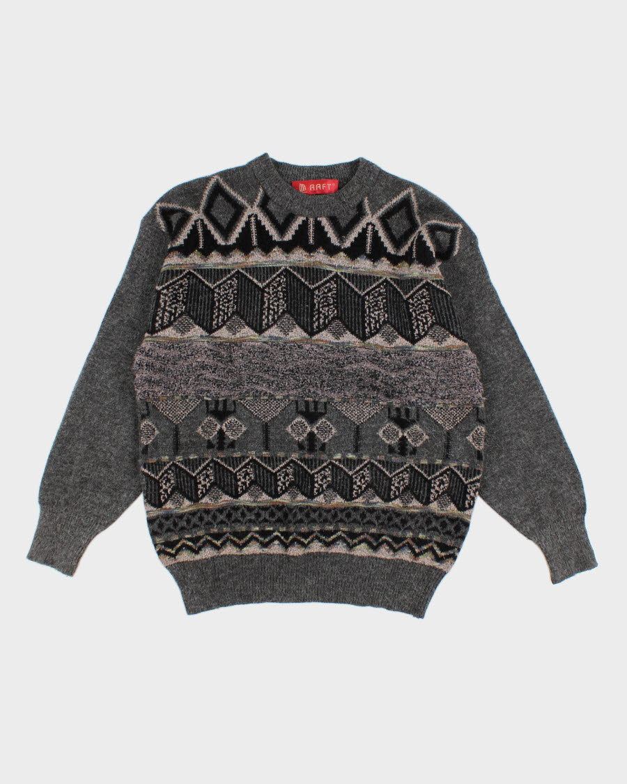 Men's Grey Patterned Knit sweater - L