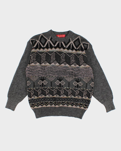 Men's Grey Patterned Knit sweater - L