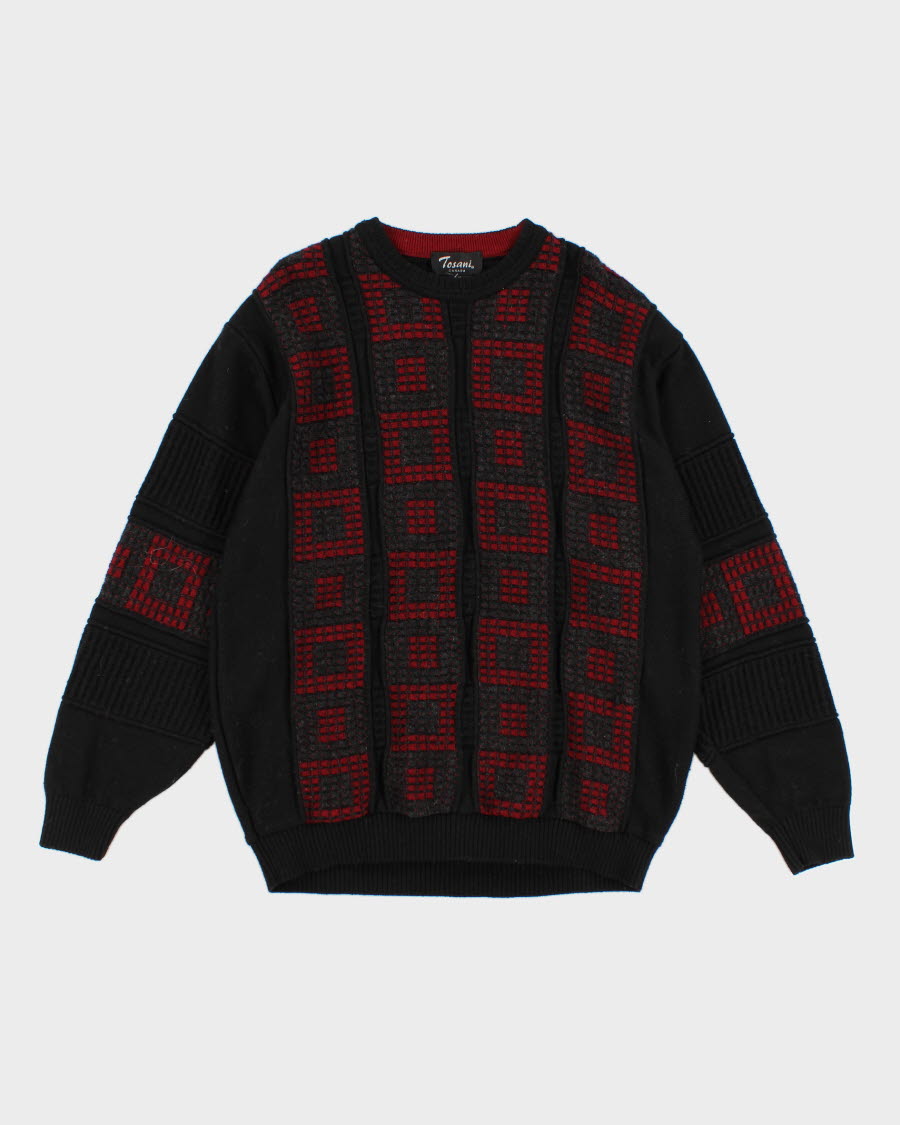 Men's Grey and Red Patterned Knit sweater - L