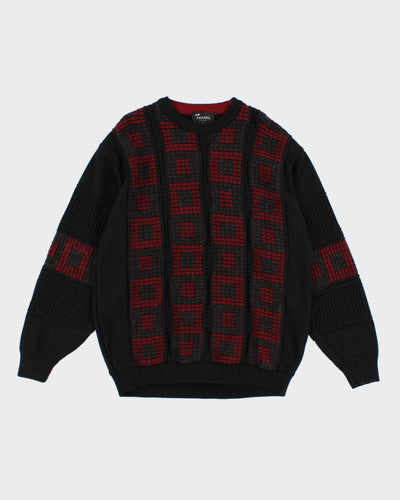Men's Grey and Red Patterned Knit sweater - L