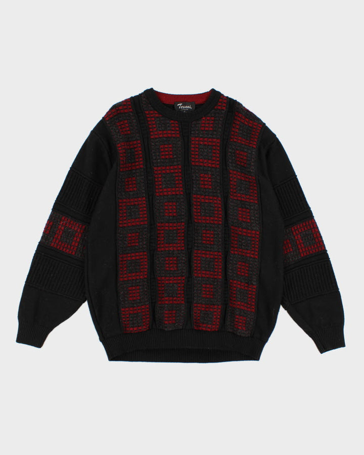 Men's Grey and Red Patterned Knit sweater - L