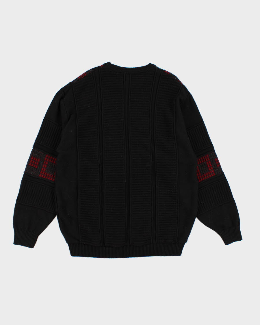 Men's Grey and Red Patterned Knit sweater - L