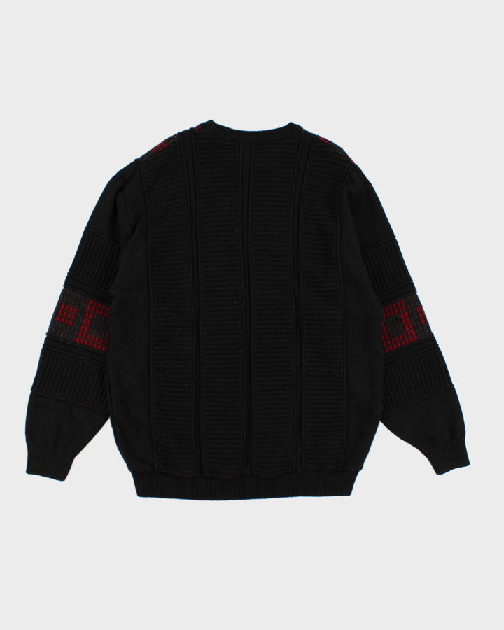 Men's Grey and Red Patterned Knit sweater - L