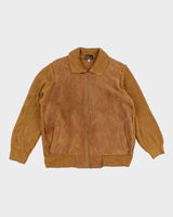 Men's Tan Knit Cardigan With Suede Panels - L