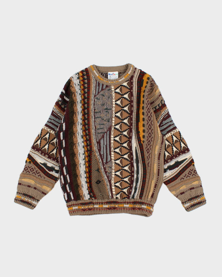 Vintage Abstract Textured Wool Jumper - XL