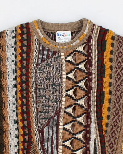 Vintage Abstract Textured Wool Jumper - XL