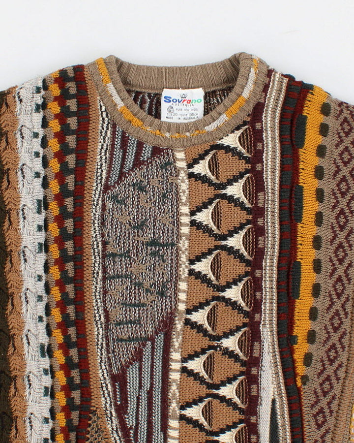 Vintage Abstract Textured Wool Jumper - XL